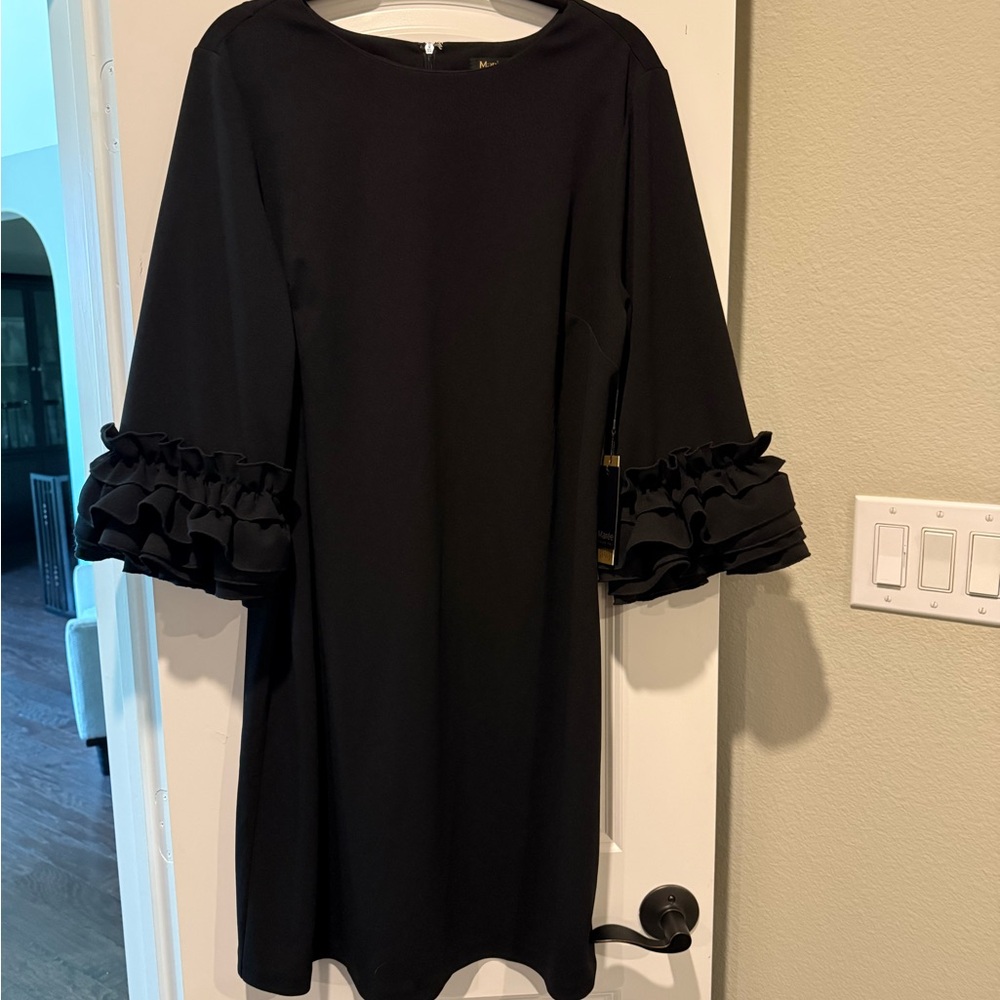 Black Long-Sleeve Ruffle Cuff Dress